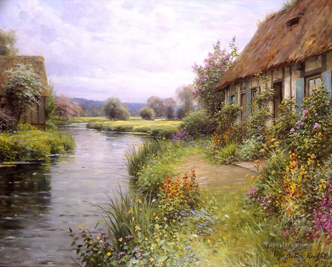 曲がりくねった川の風景 ルイ・アストン・ナイト油絵